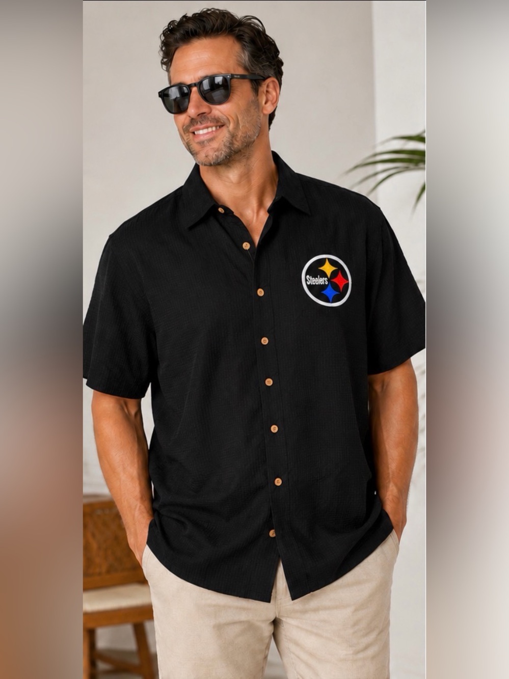 NWT Cuba Vera Pittsburgh Steelers Shirt XXL Black Embroidered NFL Button Up
